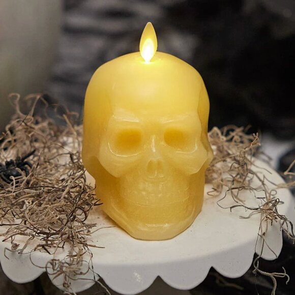 Luminara Real Flame Effect Candle Cream Skull Candle 996898 Ivory Flameless - Picture 1 of 6
